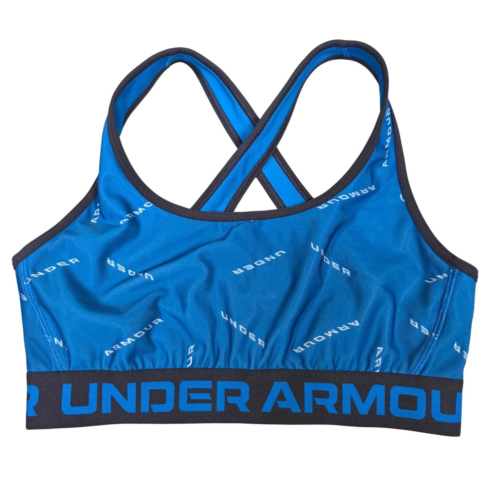 Under Armour Womens Blue Logo Print Compression Crossback Sports Bra Medium Gym